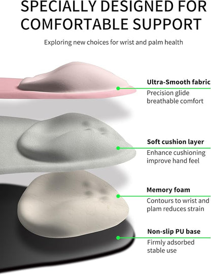 Palm-Rest and Wrist-Hugging Mouse Pad Wrist Rest, Ergonomic Wrist Support with Curve Fitting Cushioned Memory Foam for Carpal Tunnel Pain Relief, 9.9 x 8.3 Inch,Pink Serenity