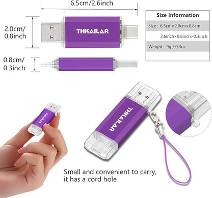 THKAILAR 128GB USB C Flash Drive 2 Pack,2-in-1 Dual Type-A&Type-C Thumb Drive USB 3.0 Memory Stick,High-Speed Flash Drive USB C for iPhone 15/16,Android,Mac,PC,PS4,Plug&Play,Durable&Compact Design