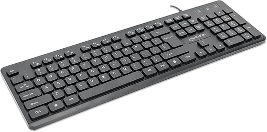 MANHATTAN USB Wired Computer Keyboard - with 4.5 ft USB-A Cable, 104 Quiet Membrane Keys, Full-Size, Spill-Resistant - Compatible with Windows, Linux, Laptop, Desktop, PC - 3 Yr Mfg Warranty - 180689