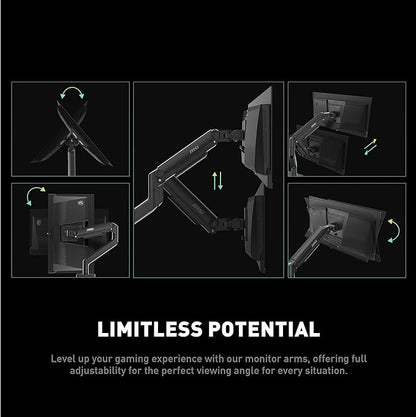 MSI MAG MT201 - Premium Heavy Duty Single Monitor Stand Arm, Supports 17-49" Screens and 44 lbs, VESA Compatible, Adjustable Spring Assisted Mount, Clamp & Grommet, Quick Release Plate - Black
