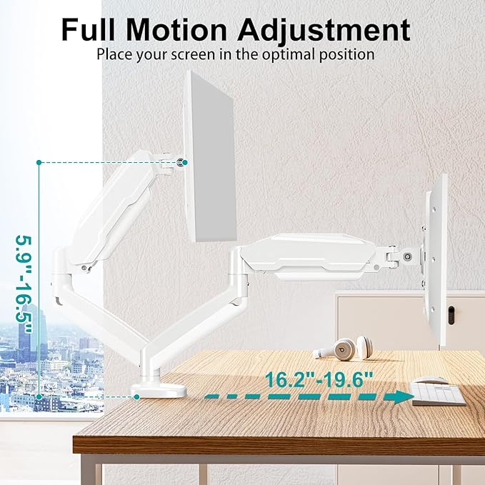 MOUNT PRO Single Monitor Desk Mount - Articulating Gas Spring Arm, Removable VESA Mount for Computer Monitor Stand with Clamp and Grommet Base Fits 13 to 32 Inch Screen, VESA 75x75, 100x100, White