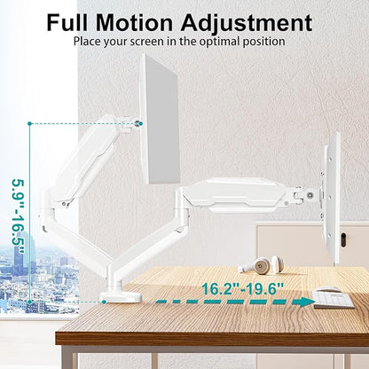 MOUNT PRO Single Monitor Desk Mount - Articulating Gas Spring Arm, Removable VESA Mount for Computer Monitor Stand with Clamp and Grommet Base Fits 13 to 32 Inch Screen, VESA 75x75, 100x100, White