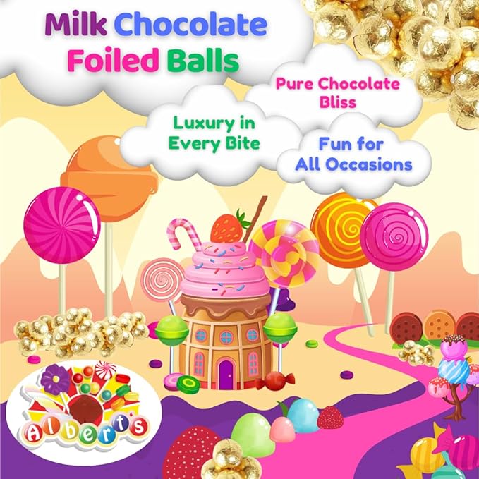 ALBERT'S Candy Milk Chocolate Foiled Balls, 40 oz Bag, Party and Wedding Candy, Peanut-Free (Full Size, Gold)