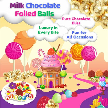 ALBERT'S Candy Milk Chocolate Foiled Balls, 40 oz Bag, Party and Wedding Candy, Peanut-Free (Full Size, Gold)