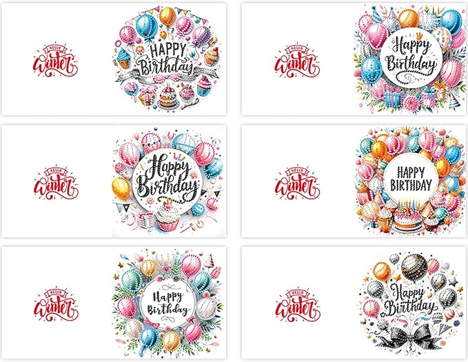 6PCS Diamond Art Painting Greeting Cards,Happy Birthday Cards with Envelopes,DIY Card Making Kits Thank You Card Arts Crafts for Birthday