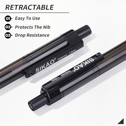 Black Pens Bulk, 60 Pack Retractable Ballpoint Pens, Black Ink 1.0mm Medium Point, Smooth Writing No-Smear Click Pens for Teachers, Students, Restaurant Servers, School & Office Supplies