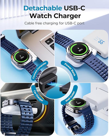 EGV Wireless Charger for Samsung – 3 in 1 Wireless Charging Station for Galaxy S26 Ultra S25 S24, Z Fold Flip 7/6, Detachable Watch Charger for Galaxy Ultra 8/7/6, Foldable, Fast Charging, White