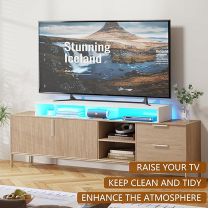 TV Riser Stand with LED Lights, 42.5" Super Large Monitor Stand Riser, Tabletop TV Stand Riser for Desk, Desk Shelf for Top of Desk, Desktop Organizer for Computer, TV, Laptop, Printer