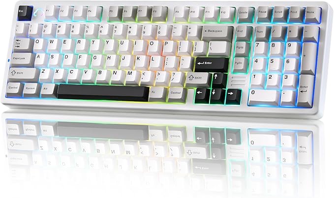 YUNZII AL98 QMK/VIA Wireless Mechanical Gaming Keyboard,Full Aluminum,BT/2.4G/USB-C, Pre-Lubed Hot Swappable Gasket Mount 1800 Layout,RGB Backlit for Win/Mac (White, Cocoa Cream V2 Switch)