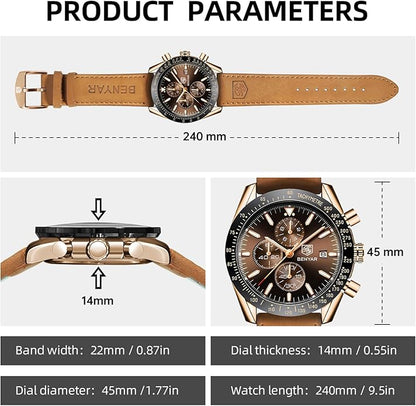 BY BENYAR Watch for Men Analog Quartz Chronograph Waterproof Luminous Designer Mens Wrist Watches Business Work Sport Casual Dress Watch with Silicone Strap Elegant Gifts for Men