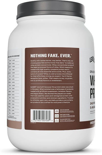 Levels Grass Fed Whey Protein Powder, No Artificials, 24G of Protein, Chocolate Mocha, 2LB