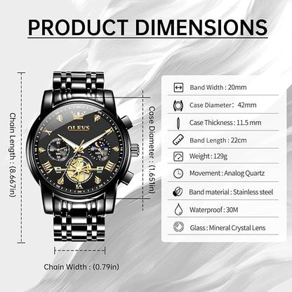 OLEVS Men Silver Watches,Men's Stainless Steel Chronograph Watch,Man Analog Quartz Big Face Male Watches Luxury Waterproof Roman Numeral Dress Diamond Relojes para Hombre