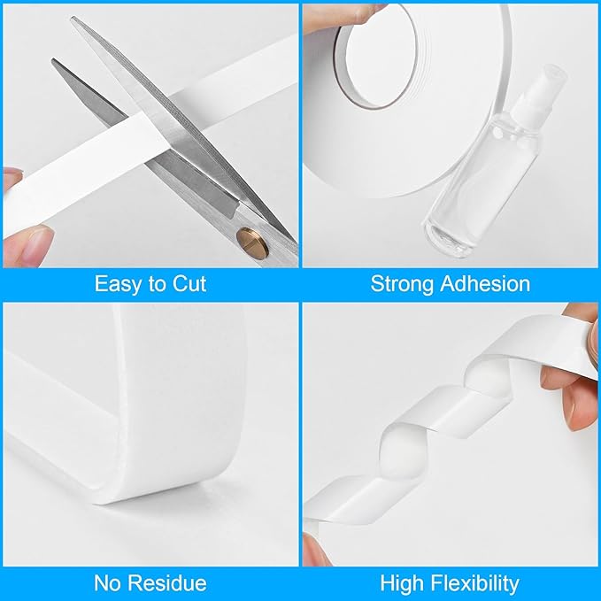ToLanbbt Double Sided Foam Tape 1In x 10FT, Mounting Tape Heavy Duty, Strong Adhesive Weatherproof Seal Strips for DIY Craft Picture Poster, Car & Gap Filling Mountings, Home Office Decor (White)