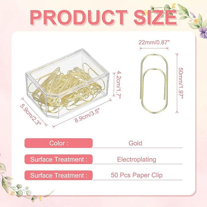 PATIKIL 50 Pcs Paper Clip, 2inch Non-Skid Metal Paper Clamp Clips Large for Office Supplies Craft Scrapbook Document Note Sorting, Electroplating, Gold