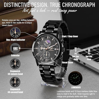 Distinctive Mens Analog Chronograph Watches with Auto Date & Multi Subdials, Fashion Casual Sport Quartz Wrist Watches with Luminous, 3ATM Waterproof, Valentines Day Gifts for Him, Boyfriend, Husband, Dad