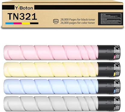 High Yield TN321 TN-321 Toner Cartridges Replacement for Konica TN321K TN321C TN321M TN321Y Toner Cartridge Compatible for Konica Minolta Bizhub C224e C364e C284e C224 C284 C364 C7822 C7828 Printers