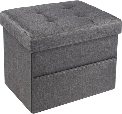 Storage Ottoman,Folding Ottomans with Storage,Linen Ottoman Foot Rest with Pocket,Foot Stool with Thicker Foam Padded for Living Room,Bedroom,Office,Dorm,287 lb Load Capacity,17x13x13in,Grey