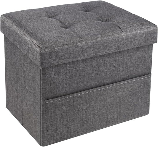 Storage Ottoman,Folding Ottomans with Storage,Linen Ottoman Foot Rest with Pocket,Foot Stool with Thicker Foam Padded for Living Room,Bedroom,Office,Dorm,287 lb Load Capacity,17x13x13in,Grey