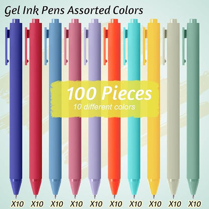 Crtiin 100 Pcs Gel Ink Pens Bulk, Black Ink 0.5mm Fine Point Retractable Pen Smooth Writing Office School Supplies for Teacher Server Operation Christmas Charity Donation Thanksgiving (Rainbow Colors)