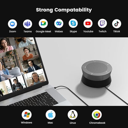 NEARITY A11 Conference Speaker and Microphone, 4 Mics USB Speakerphone with AI Noise Cancelling, 13ft Audio Pickup, Plug and Play Computer Speaker with Mic for Work/Online Conferencing/Home Office