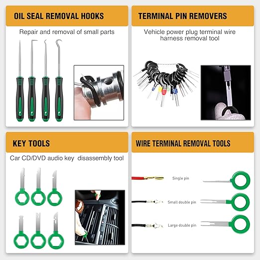 GOOACC 238Pcs Trim Removal Tool, Auto Push Pin Bumper Retainer Clip Set Fastener Terminal Remover Tool Adhesive Cable Clips Kit Car Panel Radio Removal Auto Clip Pliers, Green