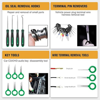 GOOACC 238Pcs Trim Removal Tool, Auto Push Pin Bumper Retainer Clip Set Fastener Terminal Remover Tool Adhesive Cable Clips Kit Car Panel Radio Removal Auto Clip Pliers, Green