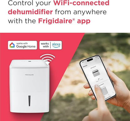 Frigidaire 22-Pint Portable Dehumidifier with Wi-Fi and Energy Star Certification for Small/Medium Rooms, Bedrooms & Bathrooms, Custom Humidity Control, Auto Shut Off, White