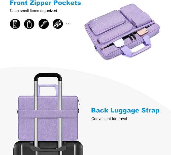 MOSISO Laptop Shoulder Bag 15.6 inch, 15-15.6 inch Computer Bag Compatible with MacBook Pro 16 inch, HP, Dell, Lenovo, Notebook with 2 Raised&1 Flapover&1 Horizontal Pocket&Handle&Belt, Purple