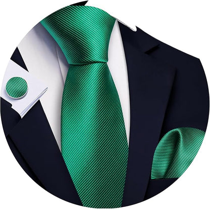 Barry.Wang Tie Sets for Men Silk Solid Necktie Stain Ties Handkerchief Pocket Square Cufflinks Wedding Business Dyed