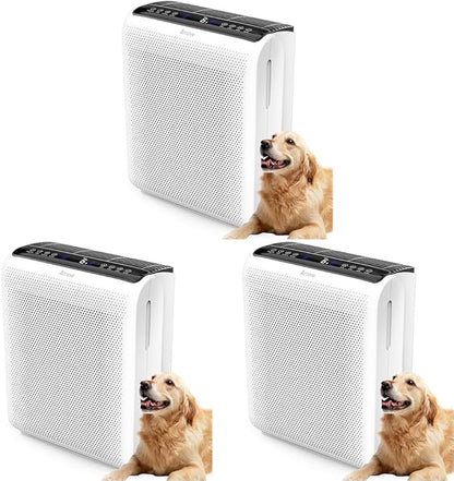 AROEVE Air Purifier for Large Rooms up to 1504 Ft² - 5 Layer Filter System for Smoke, Pollen, Allergies & Pet Dander, Features Air Monitor, Sleep Mode & Timer, MK07 White (Pack of 3)