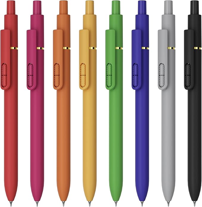 8Pcs Gel Pens - 0.5mm Black Ink Pens Fine Point Smooth Writing, Quick Drying Retractable Pen for Journaling, Cute School & Office Supplies