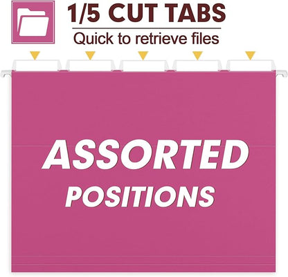 HERKKA Hanging File Folders, 30 Pack Reinforced Letter Size Hanging Folders, Designed for Bulky Files, Filing Cabinet, 1/5-Cut Adjustable Tabs (Pink)