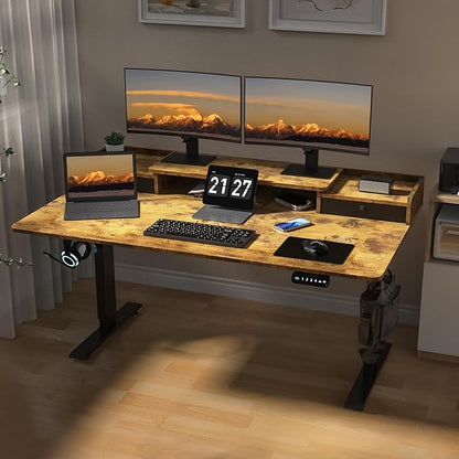 63 x 30 Inch Standing Desk with 2 Drawers, Adjustable Height Widened Stand Up Desk with Storage, Sit to Stand Ergonomic Workstation for Home Office, Rustic Brown