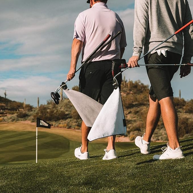 STICKIT Magnetic Towel, White | 2-Pack | Top-Tier Microfiber Golf Towel with Deep Waffle Pockets | Industrial Strength Magnet for Strong Hold to Golf Carts or Clubs