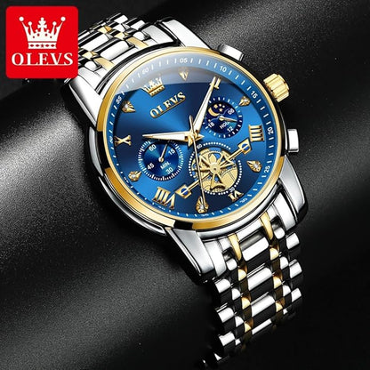 OLEVS Men Silver Watches,Men's Stainless Steel Chronograph Watch,Man Analog Quartz Big Face Male Watches Luxury Waterproof Roman Numeral Dress Diamond Relojes para Hombre