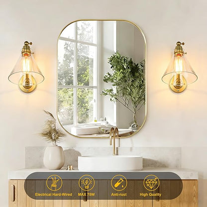 Industrial Vintage Slope Pole Wall Mount Single Sconce with Funnel Flared Clear Glass Shade, Swing Arm Wall Sconce Light Lamp Fixture Hardwired