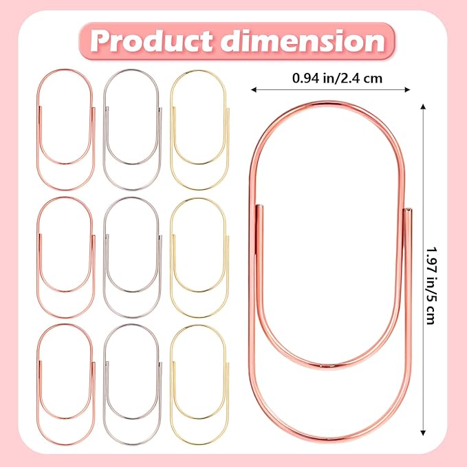 30 PCS 3 Color Large Paperclips Gold Jumbo Paper Clips Huge Paper Clips Smooth Non Skid Multicolored Mega Giant Colored for Office School Document Organizing Big Finish Steel Wire Vinyl Coated