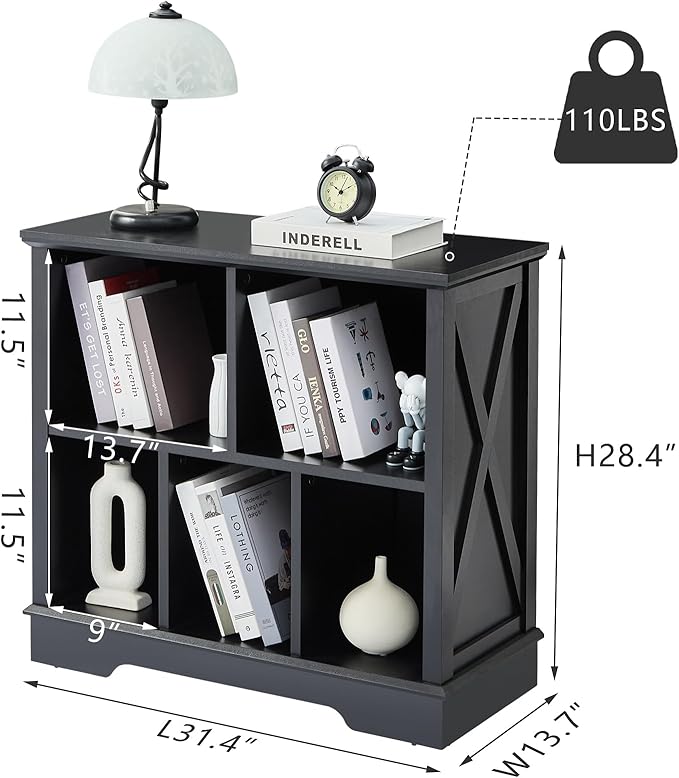 Book Shelf, 5 Cube Storage Organizer, 2-Tier Open Shelf Wooden Bookcase, Freestanding Wood Cube Storage Bookshelf for Bedroom, Living Room, Home Office (Black)