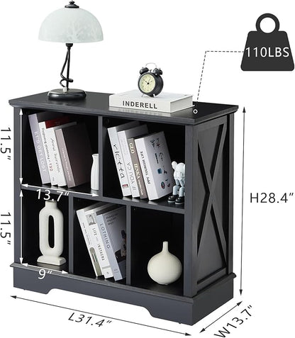 Book Shelf, 5 Cube Storage Organizer, 2-Tier Open Shelf Wooden Bookcase, Freestanding Wood Cube Storage Bookshelf for Bedroom, Living Room, Home Office (Black)