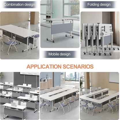 Conference Room Table, Folding Conference Table with Flip-Top Design, Mobile Seminars Dynamic Meetings Training Tables for Offices, Classrooms, and Meeting Room (10, HS1619, 47.2)