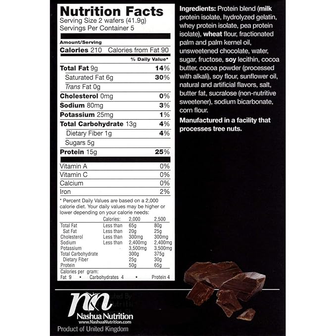 Proti-Thin High Protein Chocolate Wafer Squares, 15g Protein, Low Calorie, Low Sugar, Aspartame Free, Diet Wafer Bars, Healthy Snack, 2 Wafers per Serving, 5 Count Box (6 Boxes - Save 10%)