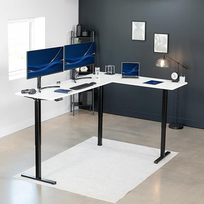 VIVO Electric Corner 84 x 63 inch L-Shaped Standing Desk, Memory Height Adjustment, White Top Black Frame, DESK-E3CTBW-84