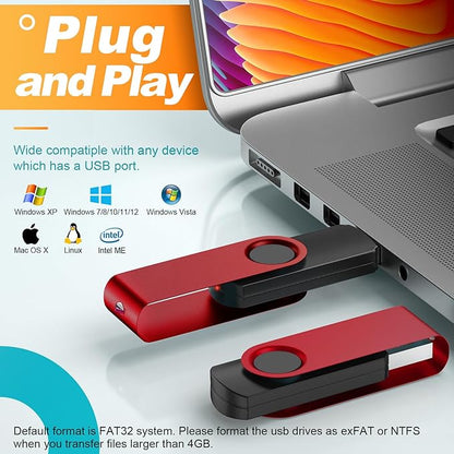 Flash Drive 32 GB 10 Pack Thumb Drive 32GB USB Memory Stick Kepmem USB Drive Portable USB 2.0 Pendrive Metal Jump Drive Swivel USB Stick Red Zip Drive with 10pcs Ropes Data Storage