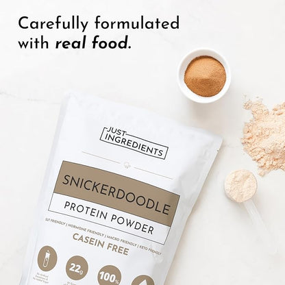 JUST INGREDIENTS Snickerdoodle Protein Powder - Grass-Fed Whey, Plant Proteins, Cinnamon Vanilla - 30 Servings