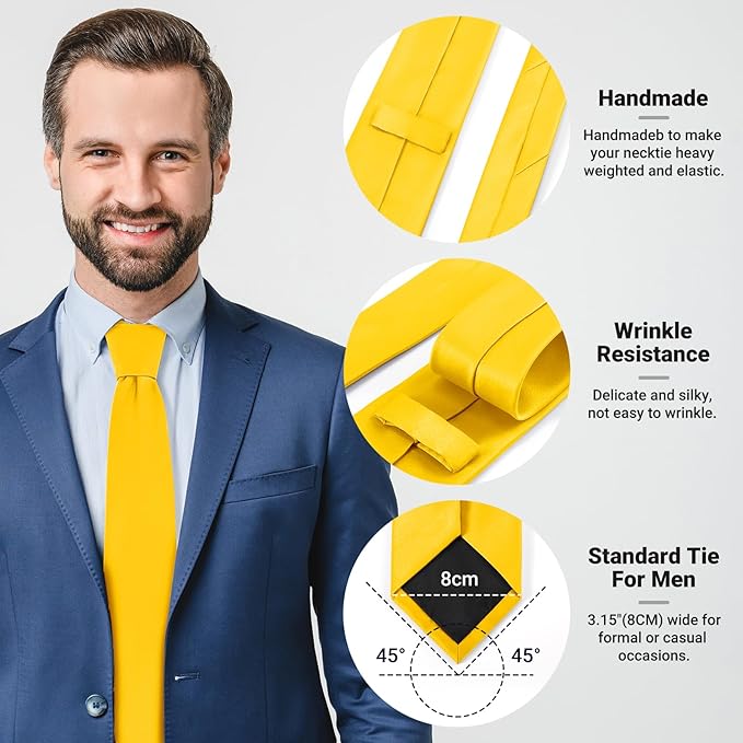Black Ties For Men Solid Pure Color Formal Neckties 3.15" (8CM) Men's Tie for Business and Wedding with Gift Box