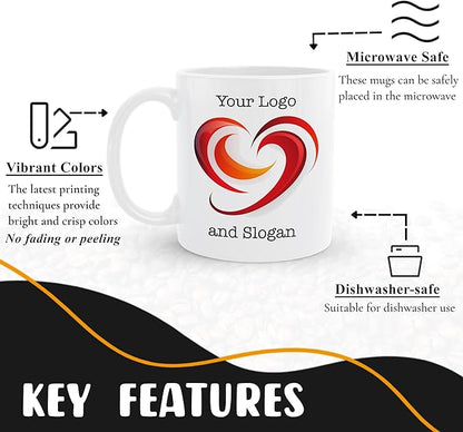 Personalized Coffee Mug, Custom Picture Text or Logo Ceramic Mug, Customized Gift for Men & Women, Taza Personalizada with Photo and Words, Customizable 11 Oz Tea Cup | White
