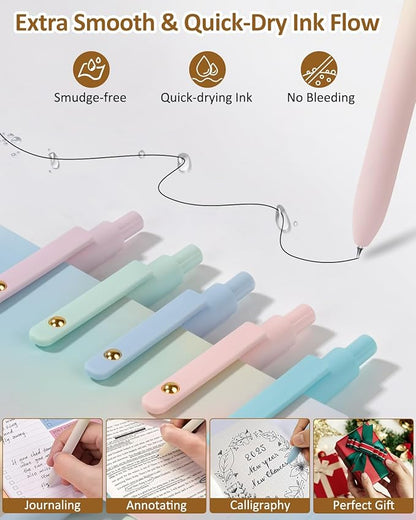 FIOVER Gel Pens, 6 Pcs 0.7mm Comfort Grip Quick Dry Black Ink Pens Fine Point Smooth Writing Pens, Cute Office Back to School Supplies Gifts for Women (12PCS Gradient Black Ink)