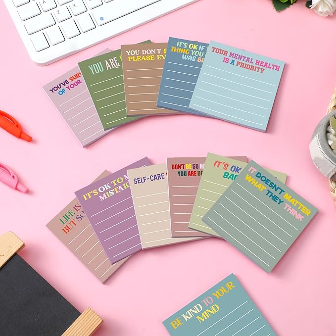 Yinder 24 Pcs Inspirational Sticky Notes Christmas Stocking Stuffers Motivational Sticky Notes Pad Employee Appreciation Gift Bulk for Teacher Nurse Coworker Office 3 x 3'' (Health,Morandi Color)