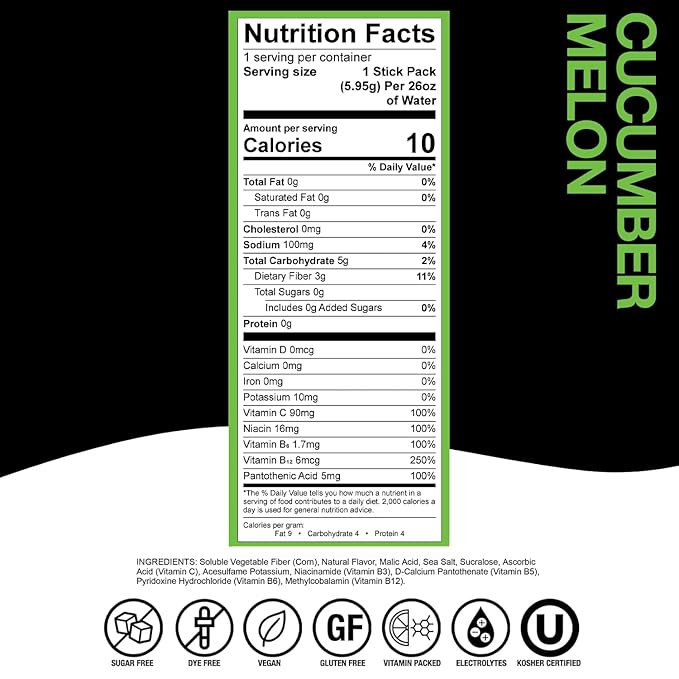 Devotion Nutrition HydroFLEX Water Flavoring Packets – Sugar-Free Hydration with Vitamins & Electrolytes – Dye-Free, Gluten-Free (Cucumber Melon) 12-Pack Drink Mix