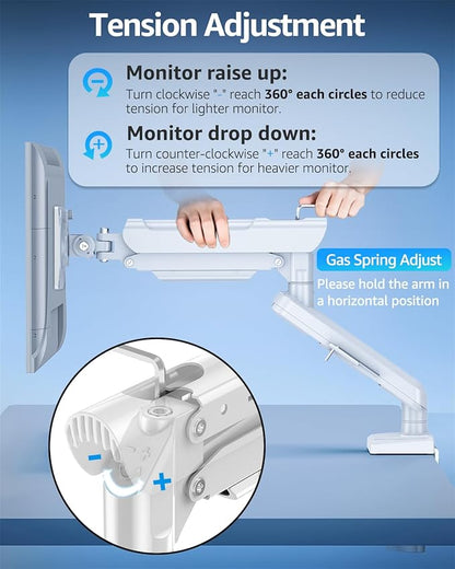 Single Monitor Mount for 32 27 24 22 inch Screen, Gas Spring Arm Holds 4.4-22 lbs, Monitor Desk Mount, Gaming & Home Office Use, VESA 75x75mm & 100x100mm, Freelift Pro White